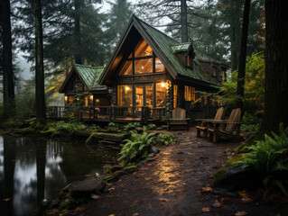 Fototapeta na wymiar remote cabin in forest