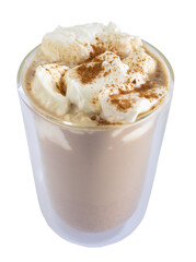 Glass with coffee and cream cream, pumpkin coffee. Pumpkin spice latte.