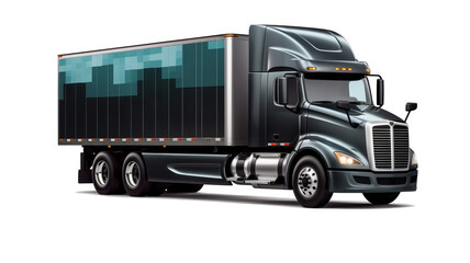 Black cargo truck isolated on a transparent background.