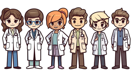 group of doctors shirt design graphic, cute happy,isolated on a transparent background.