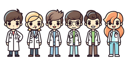 Fototapeta premium group of doctors shirt design graphic, cute happy,isolated on a transparent background.