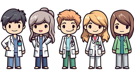 group of doctors shirt design graphic, cute happy,isolated on a transparent background.