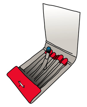 An illustration of a matchbook with one burnt match.