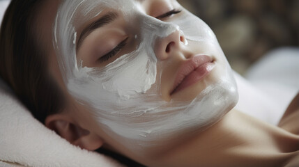 Clay face mask on woman face. 