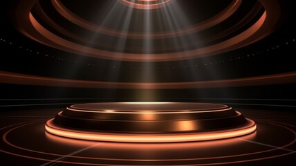 Brown LED Texture Decorated Stage. Photorealistic modern Theater stage. Horizontal Background. Ai Generated Minimalistic Screen Wallpaper.