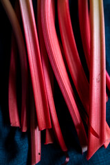 Pink rhubarb, also known as forced rhubarb, grows in dark environment. It's fresh and sweeter than...