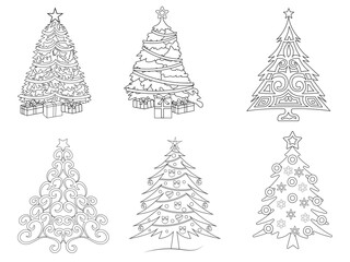 Christmas tree black and white vector illustration for coloring book
