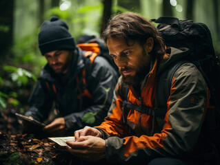 Fototapeta premium man using laptop at amazon