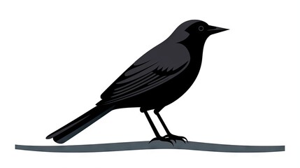  a black bird sitting on top of a tree branch on a white background.  generative ai