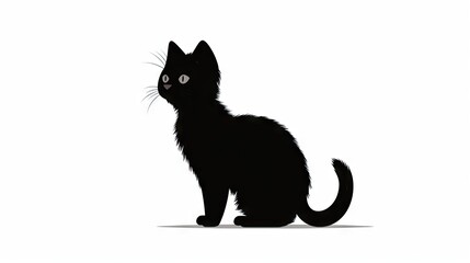  a black cat sitting on a white background with a shadow.  generative ai