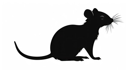  a black rat silhouetted on a white background with a long tail.  generative ai
