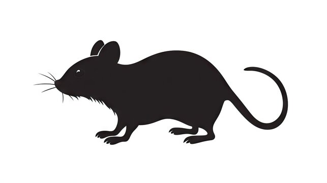  a black rat silhouetted on a white background with the word rat on it.  generative ai