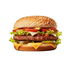Tasty double beef burger isolated on transparent white background