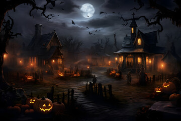 Fototapeta na wymiar Halloween Night Enchantment A Scene Set in the Mystical World of Halloween
