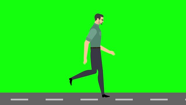 Man running green screen animation video. 