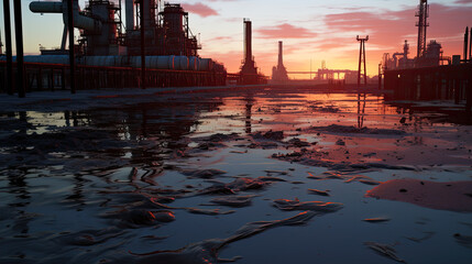 Oil refinery at sunset. Oil industry background. Oil and gas concept