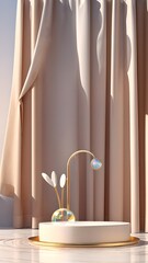 Glamouröser minimalistischer 3D Hintergrund mit Podest und Dekoration für Produktabbildungen
