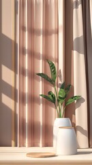 Glamouröser minimalistischer 3D Hintergrund mit Podest, Vasen und Dekoration für Produktabbildungen