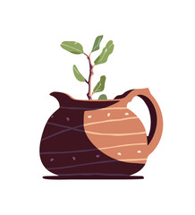 A pot with a branch. Vector illustration in a flat style.