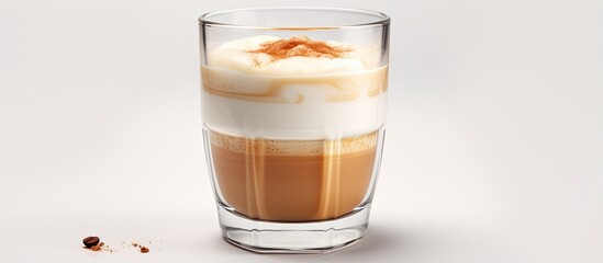 Latte in transparent cup on blank surface