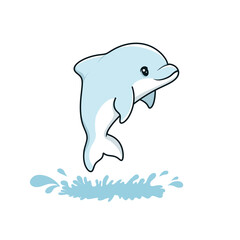 cute little dolphin jumping isolated on white cartoon