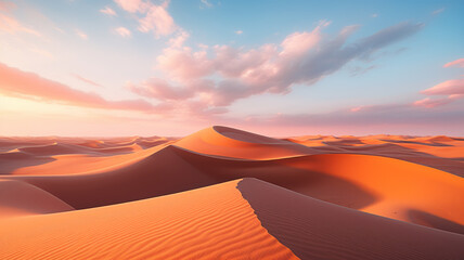 Fototapeta na wymiar photograph of Beautiful sand dunes in the Sahara desert. wide angle lens sunset lighting generative ai