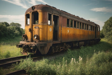 Fototapeta na wymiar Old train on the railway countryside