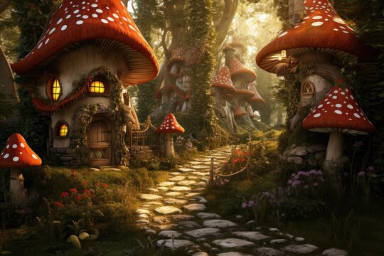 Magic mushroom village in the fairy tale