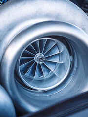 Close up of Turbo charger installed on car engine for power booster torque drive, Turbo car engine...