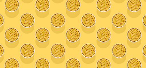 Pattern of sedani noodle isolated on yellow pastel background