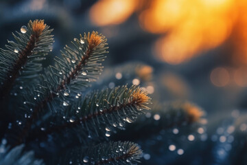 Christmas background with fir tree branch.Merry Christmas and happy New Year greeting card with copy space. Generative AI