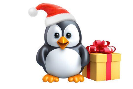 Christmas Cute Little Penguin on a white background. Generative AI
