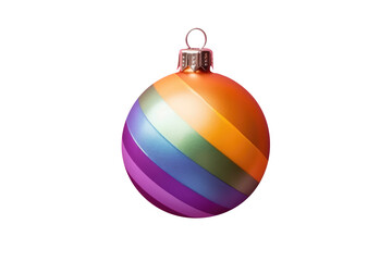 rainbow Christmas ball with ribbon and a bow, isolated on background. Generative AI
