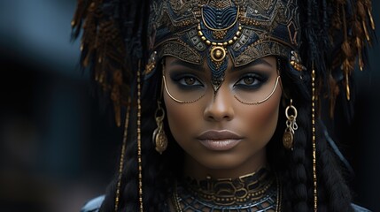 Fototapeta na wymiar Portrait fantasy african american woman dark queen. Halloween Girl voodoo witch.