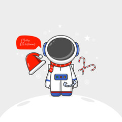 astronaut with hat and scarf ,etc. merry christmas. vector illustration