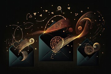 Envelopes with swirls on dark background
