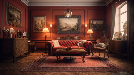 Fototapeta na wymiar Colonial style, living room