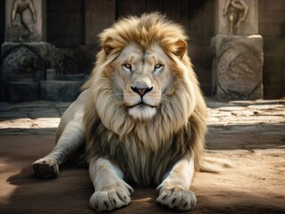 Naklejka premium The big lion of Serengeti natural park