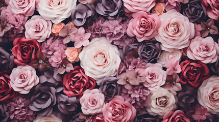 Artificial Flowers Wall for Background in vintage