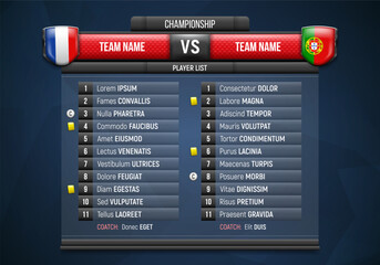 Obraz premium Sport scoreboard with team list and logo. Vector template for your design.