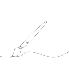 Paint brush icon hand drawn with single one continuous line. Isolated vector illustration in sketch style.