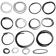 Set hand drawn ovals, felt-tip pen circles. Vector collection of doodle black frames.