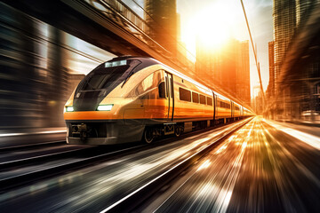 Fototapeta premium modern high speed train in motion. Generative Ai