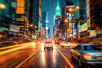 Fototapeta na wymiar night city streets. Generative Ai