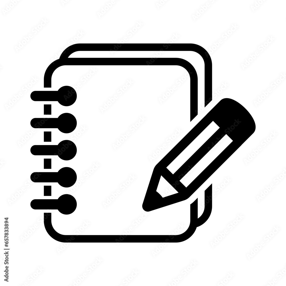 Poster notebook and pencil icon. icon of notes. notepad vector sign.