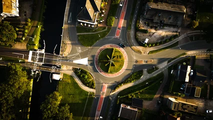 Fotobehang A roundabout in the netherlands from above © Matthias