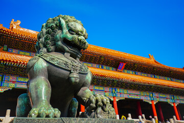 View of the Forbidden City on a sunny day in Beijing, China.  - 657834089