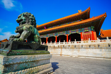 View of the Forbidden City on a sunny day in Beijing, China.  - 657834293