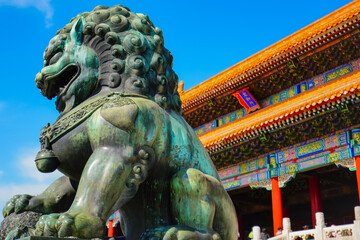 View of the Forbidden City on a sunny day in Beijing, China.  - 657834299