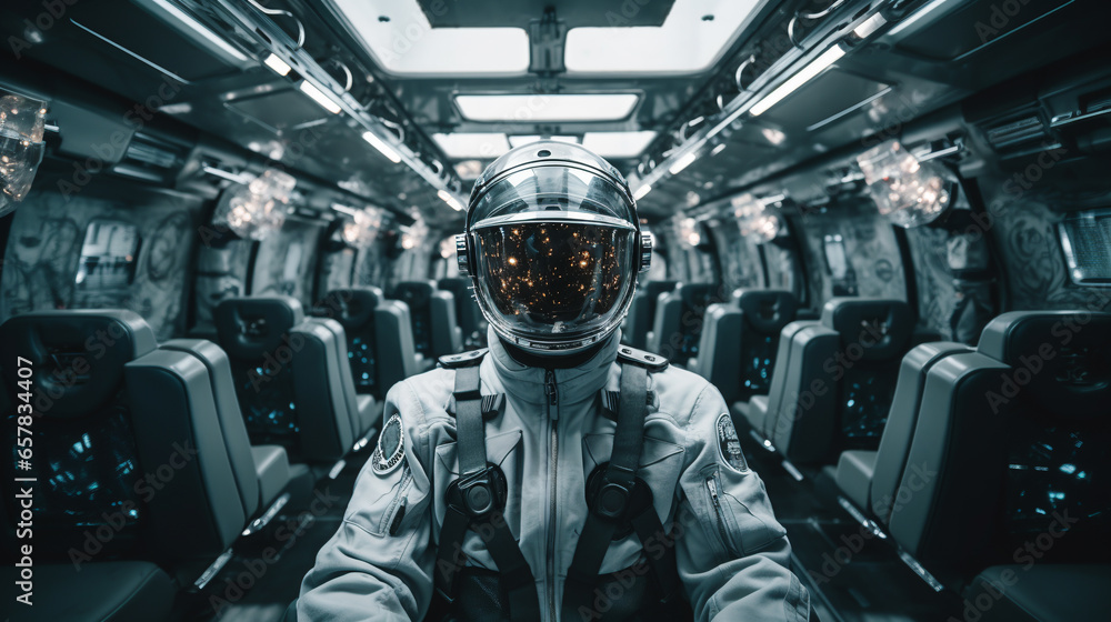 Aufkleber astronaut inside a spaceship. future technologies. interplanetary travel. ai generative